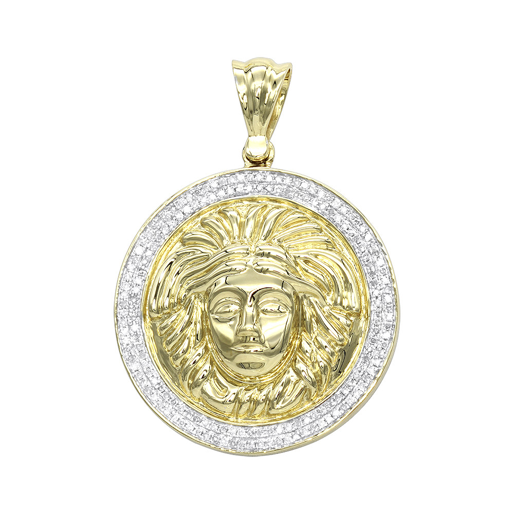 Versace Diamond Pendant 10k Gold Medusa Medallion 0.5ct - Ice