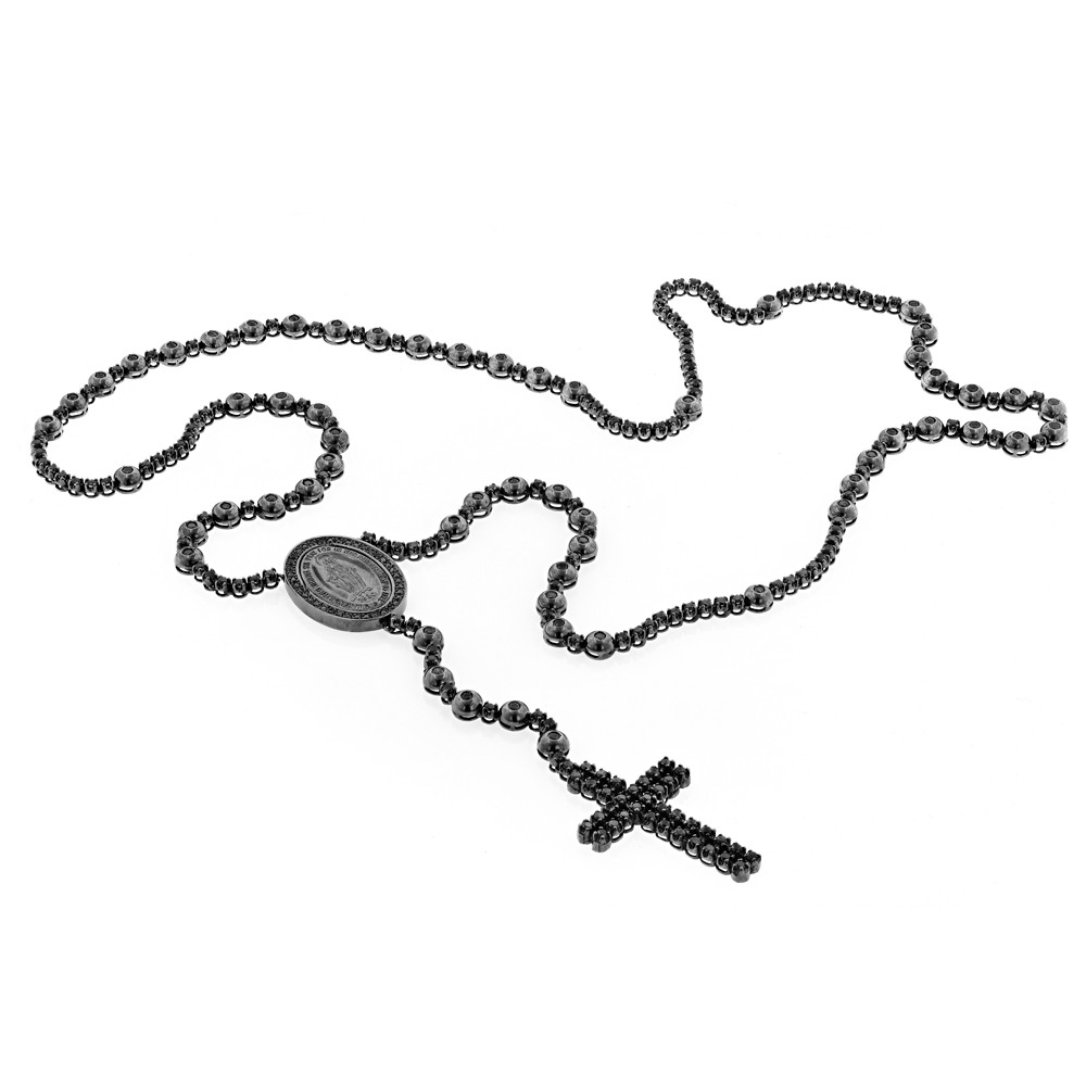 4mm Tri-Color Diamond Cut Cross Rosary Crucifix Necklace 10K Tri Color Gold