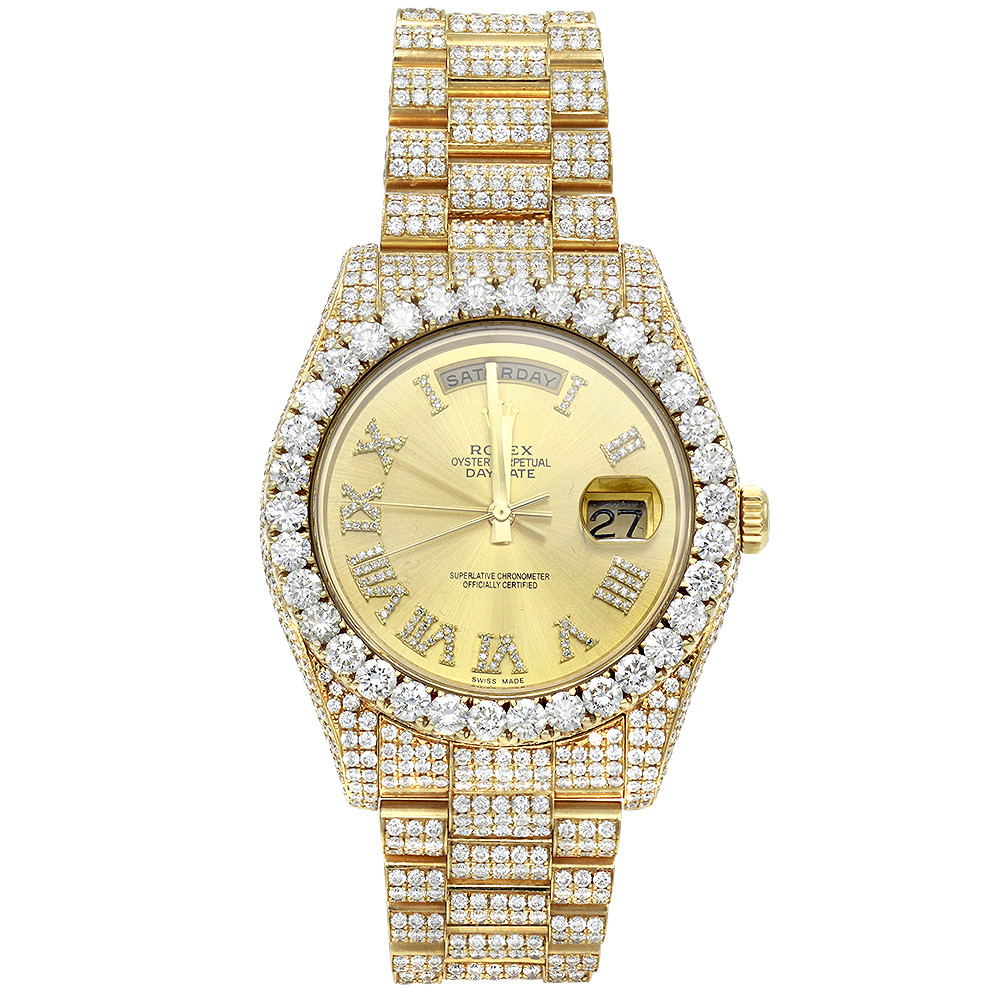 Iced Out Rolex Watch 18k Gold Oyster 