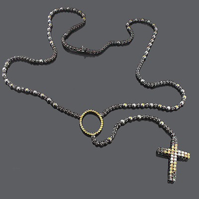 Ladies Rosary Beads Necklace 18” 14k Gold Over Solid 925 Sterling Silver  Italy