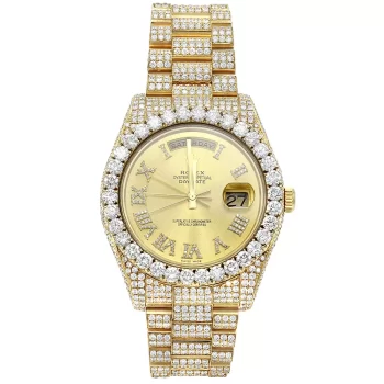 gold iced out rolex watch