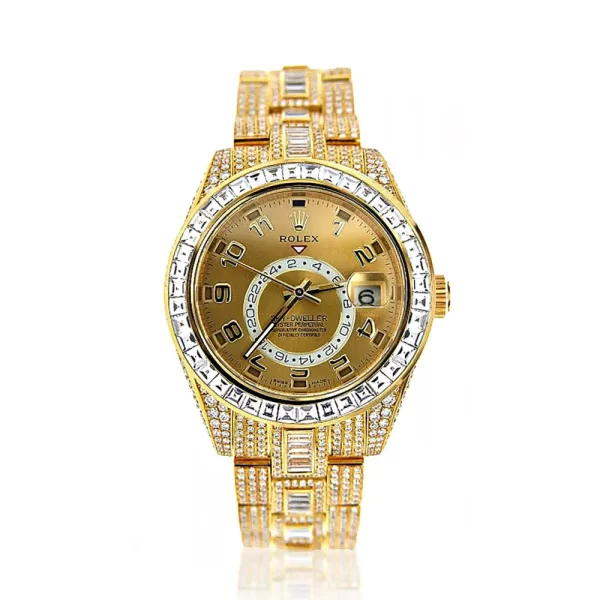 iced out diamond rolex with gold